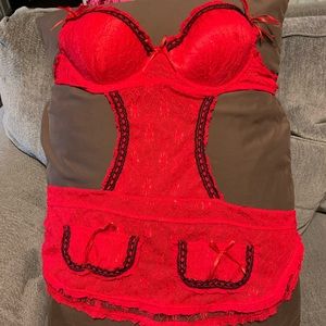 Red bralette type apron costume lingerie.